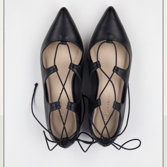 Loeffler Randall black Ambra pointy toe lace up flats W 71/2 - Picture 1 of 6